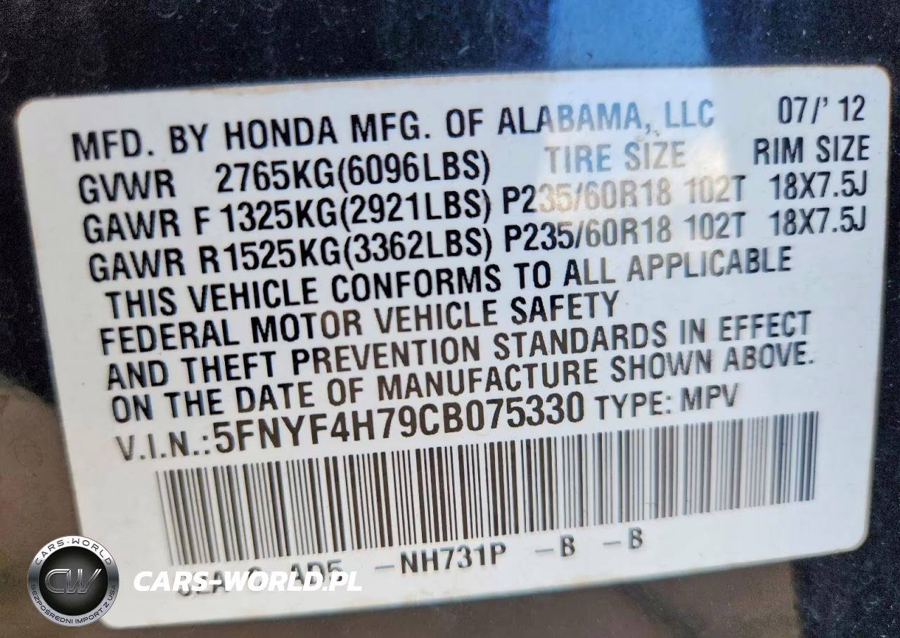 2012 Honda Pilot Exln VIN:5FNYF4H79CB075330 - 13