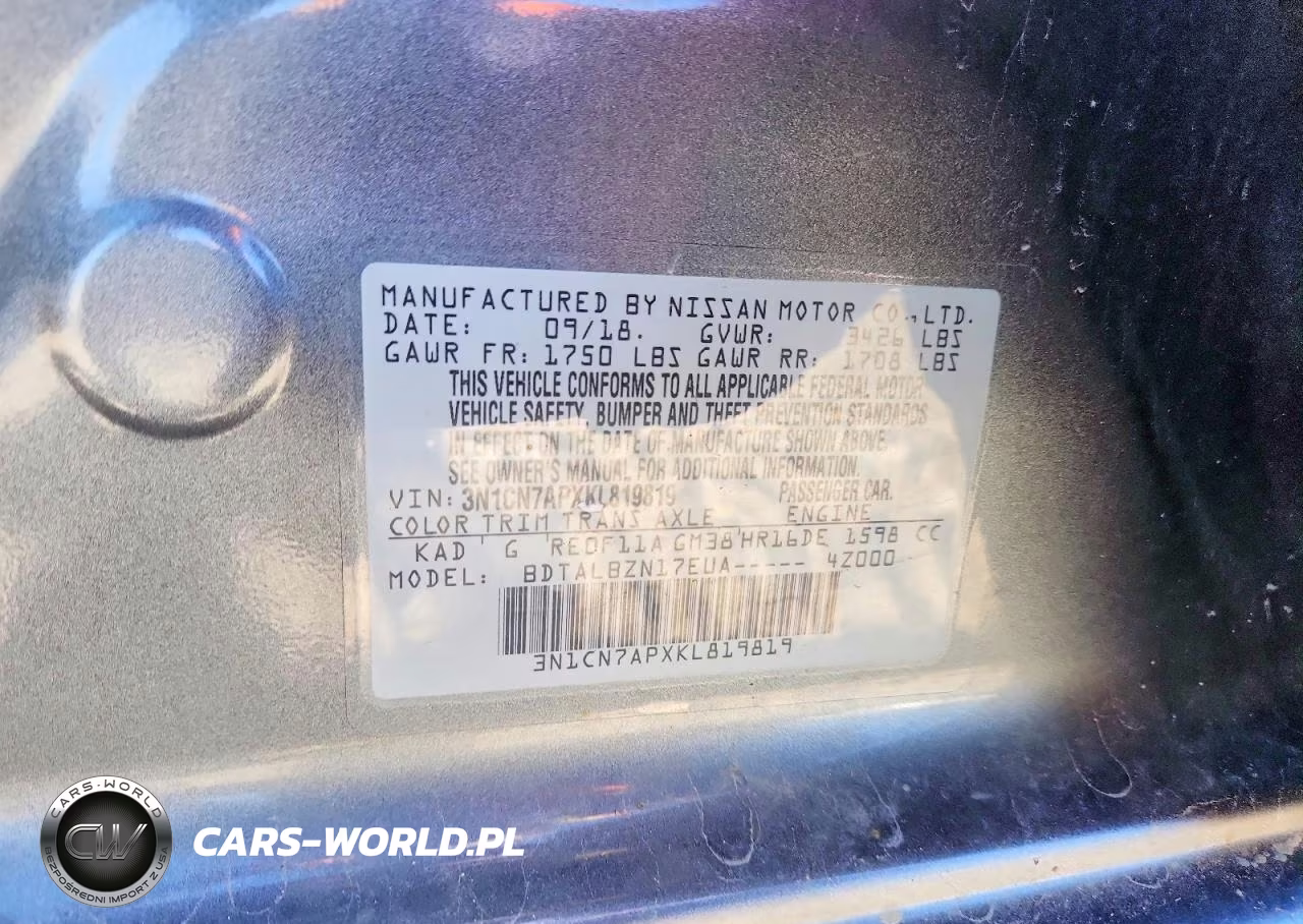 2019 Nissan Versa Sv VIN:3N1CN7APXKL819819 - 13