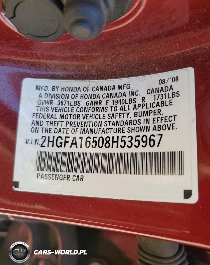 2008 Honda Civic Lx VIN:2HGFA16508H535967 - 12