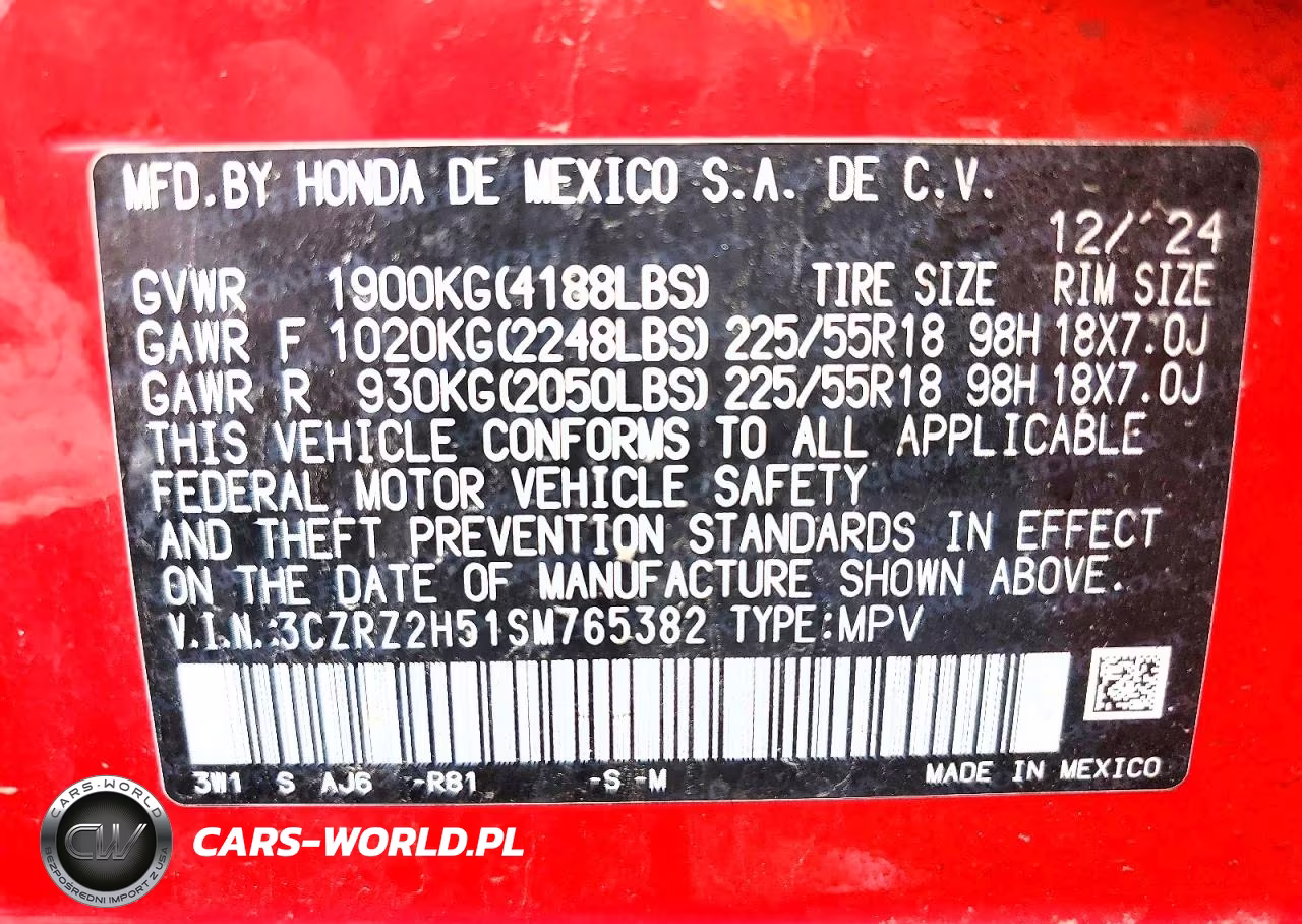 2025 Honda Hr-V Sport VIN:3CZRZ2H51SM765382 - 13