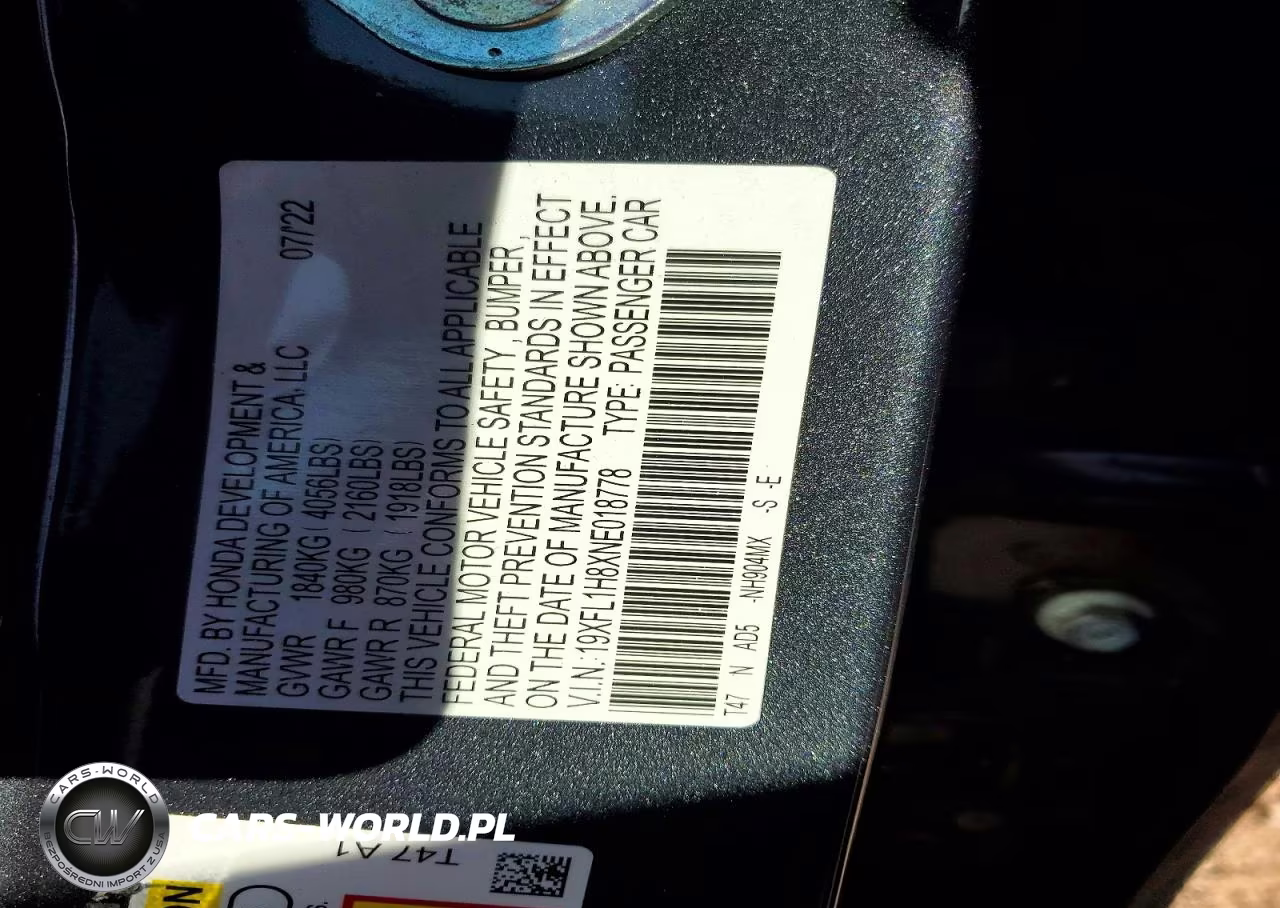 2022 Honda Civic Sport Touring VIN:19XFL1H8XNE018778 - 12