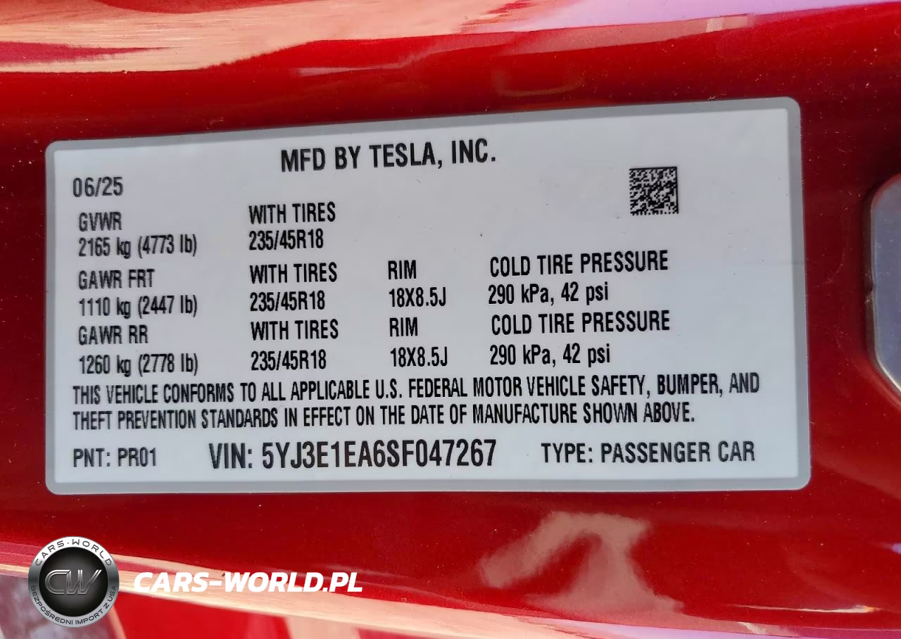 2025 Tesla Model 3 VIN:5YJ3E1EA6SF047267 - 12