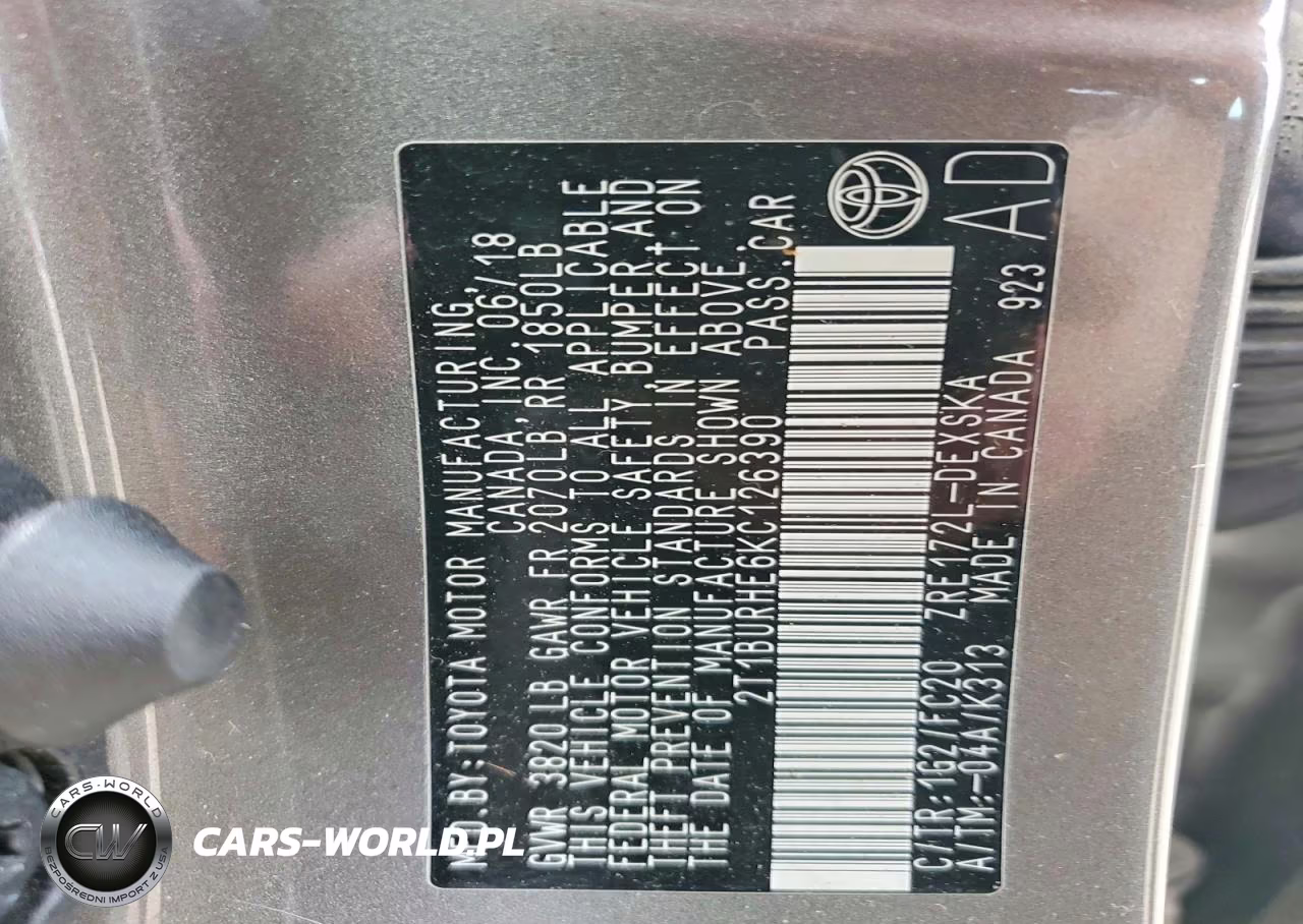 2019 Toyota Corolla Se VIN:2T1BURHE6KC126390 - 12