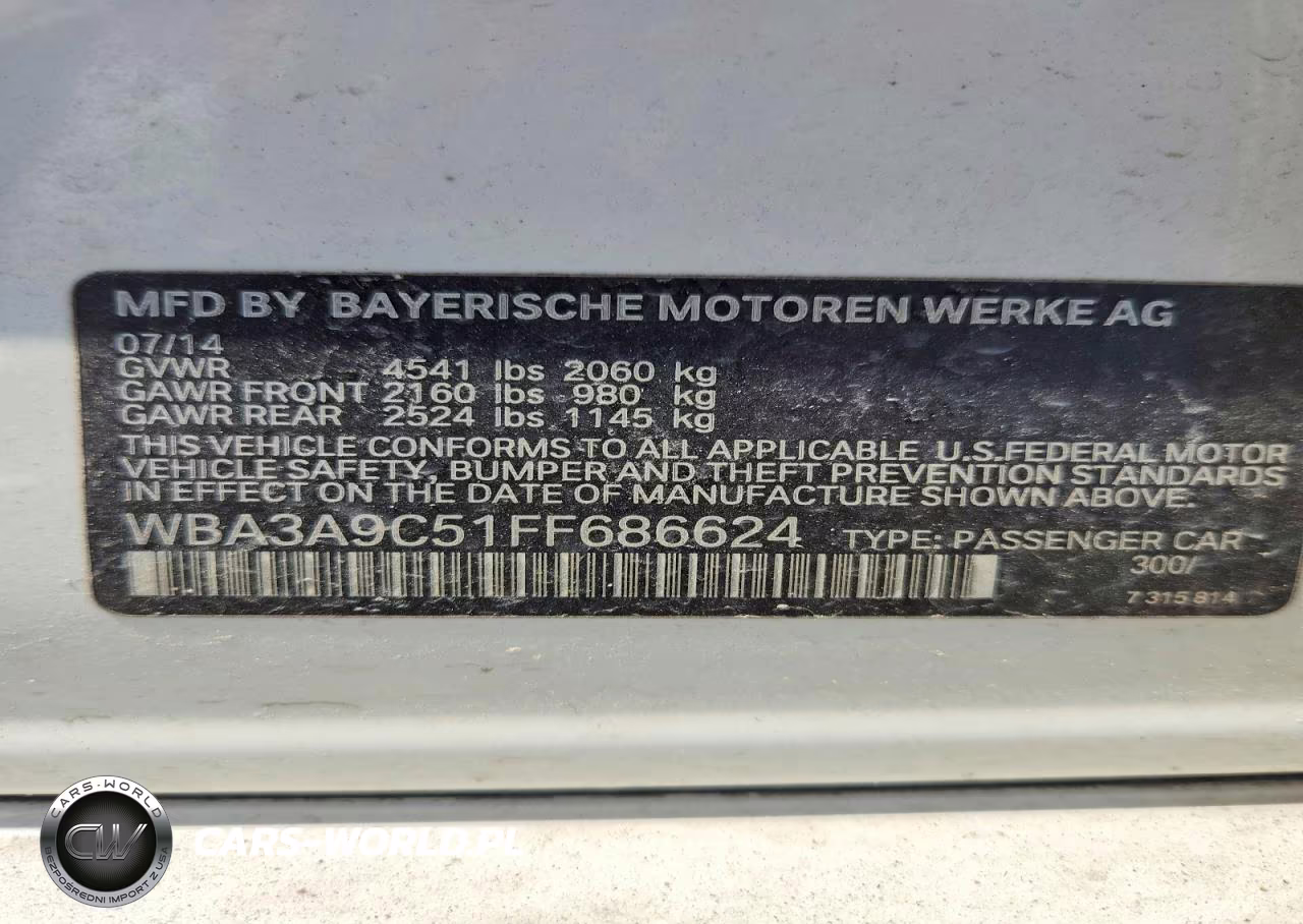 2015 BMW 335 I VIN:WBA3A9C51FF686624 - 12