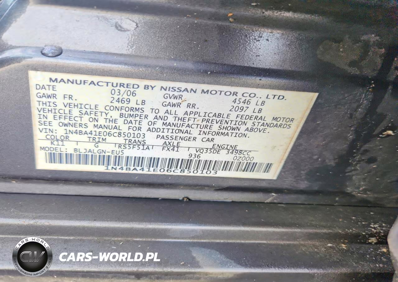 2006 Nissan Maxima 3.5 Se VIN:1N4BA41E06C850103 - 12