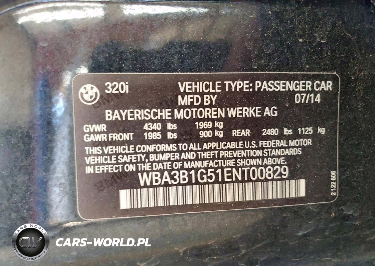 2014 BMW 320 I VIN:WBA3B1G51ENT00829 - 12
