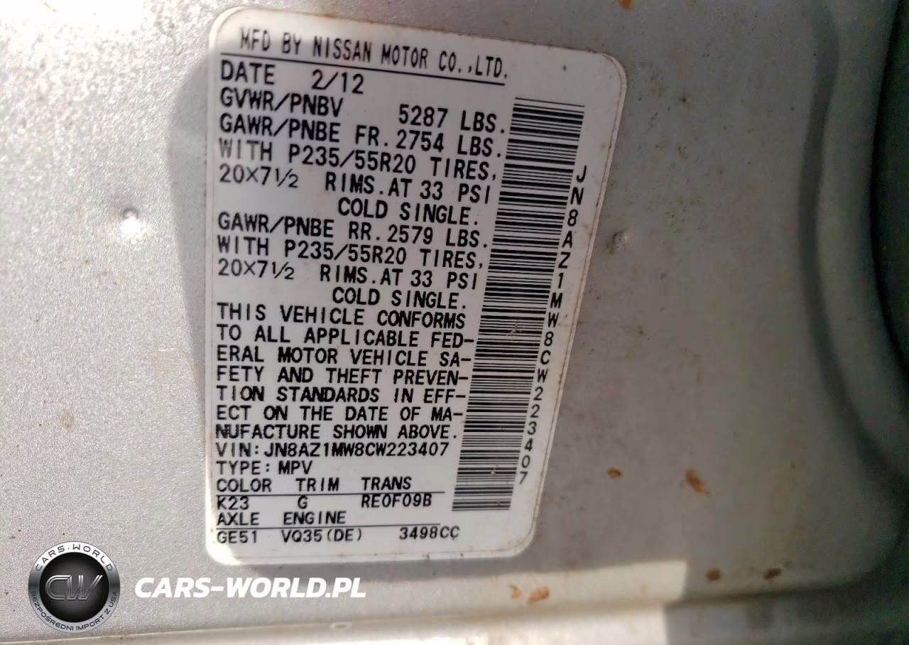 2012 Niss Murano VIN:JN8AZ1MW8CW223407 - 12