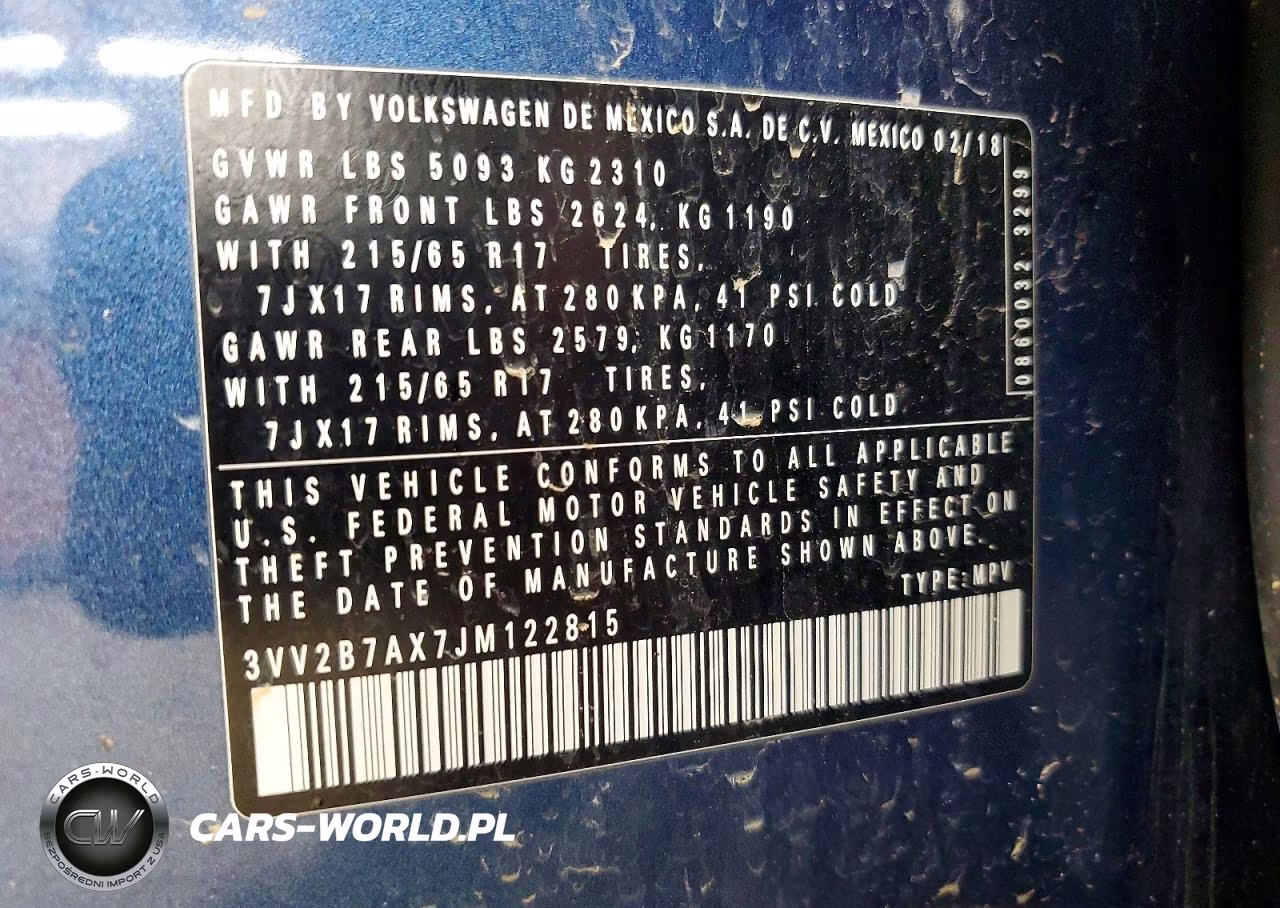 2018 Volkswagen Tiguan Se VIN:3VV2B7AX7JM122815 - 13