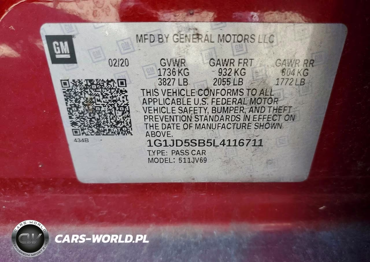 2020 Chevrolet Sonic Lt VIN:1G1JD5SB5L4116711 - 12
