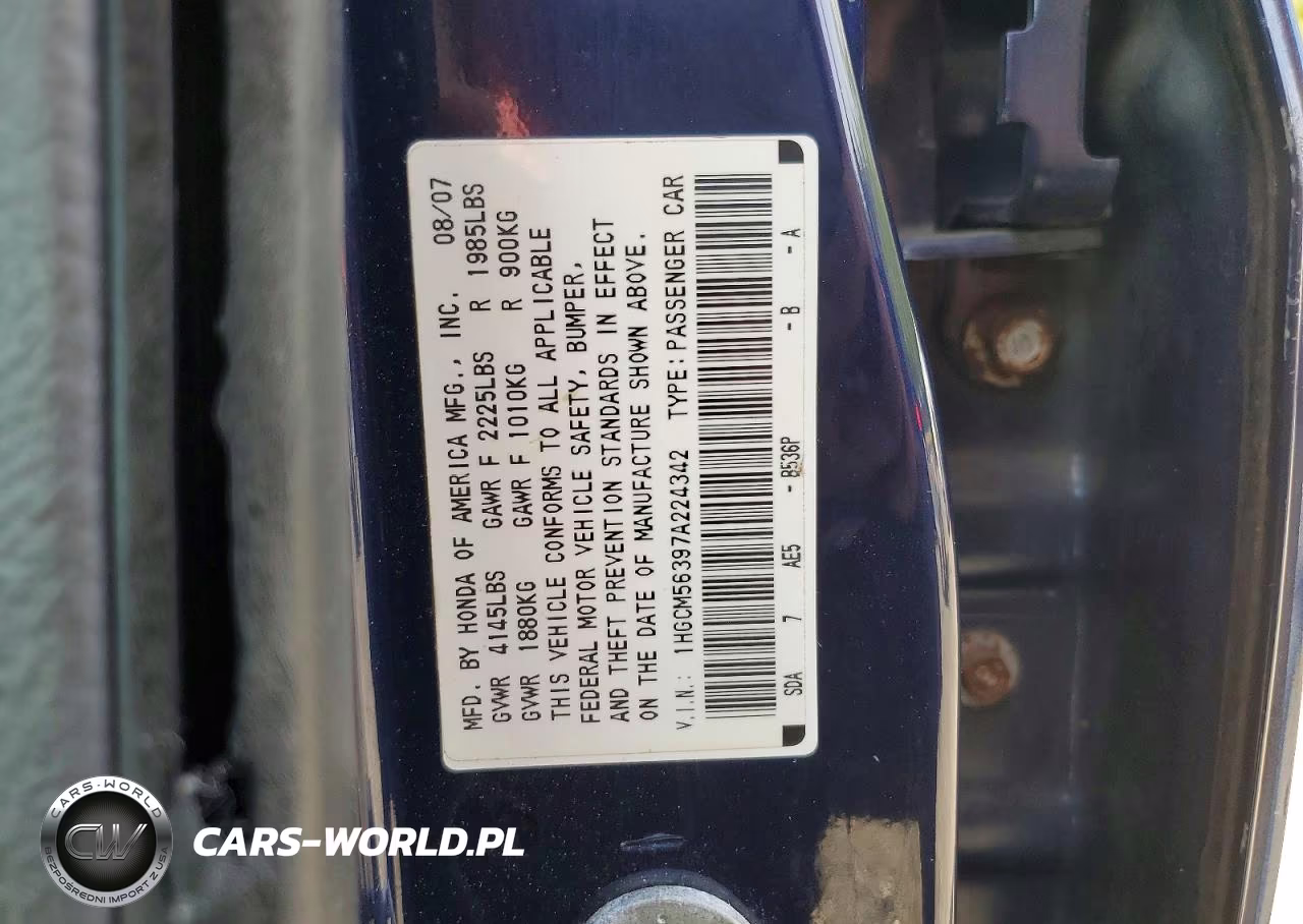 2007 Honda Accord Se VIN:1HGCM56397A224342 - 12