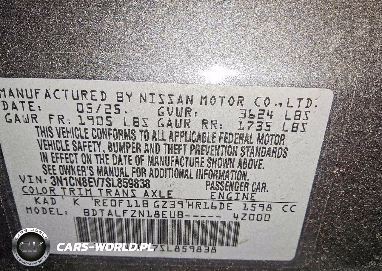 2025 Nissan Versa Sv VIN:3N1CN8EV7SL859838 - 12