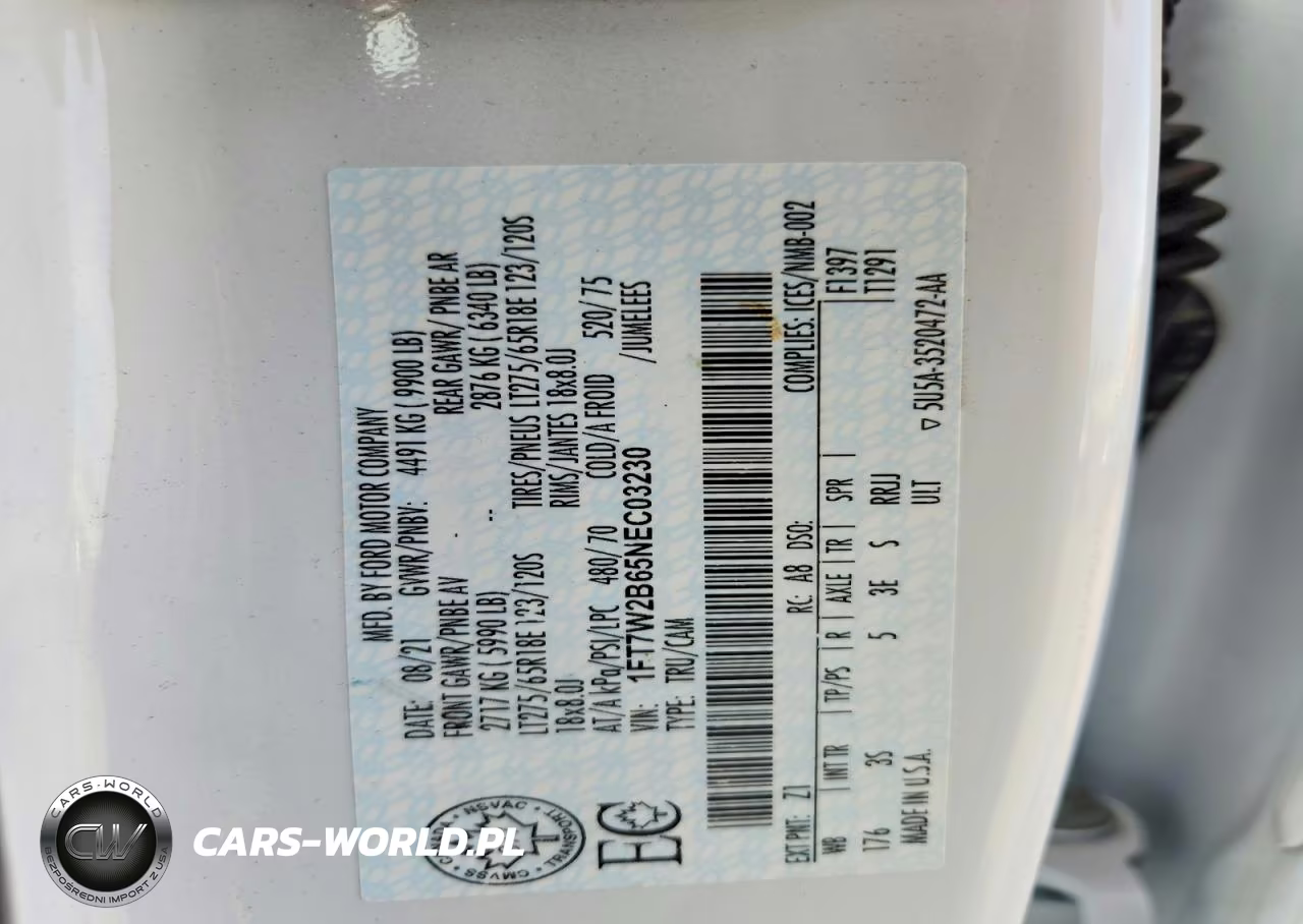 2022 Ford F250 Super Duty VIN:1FT7W2B65NEC03230 - 12