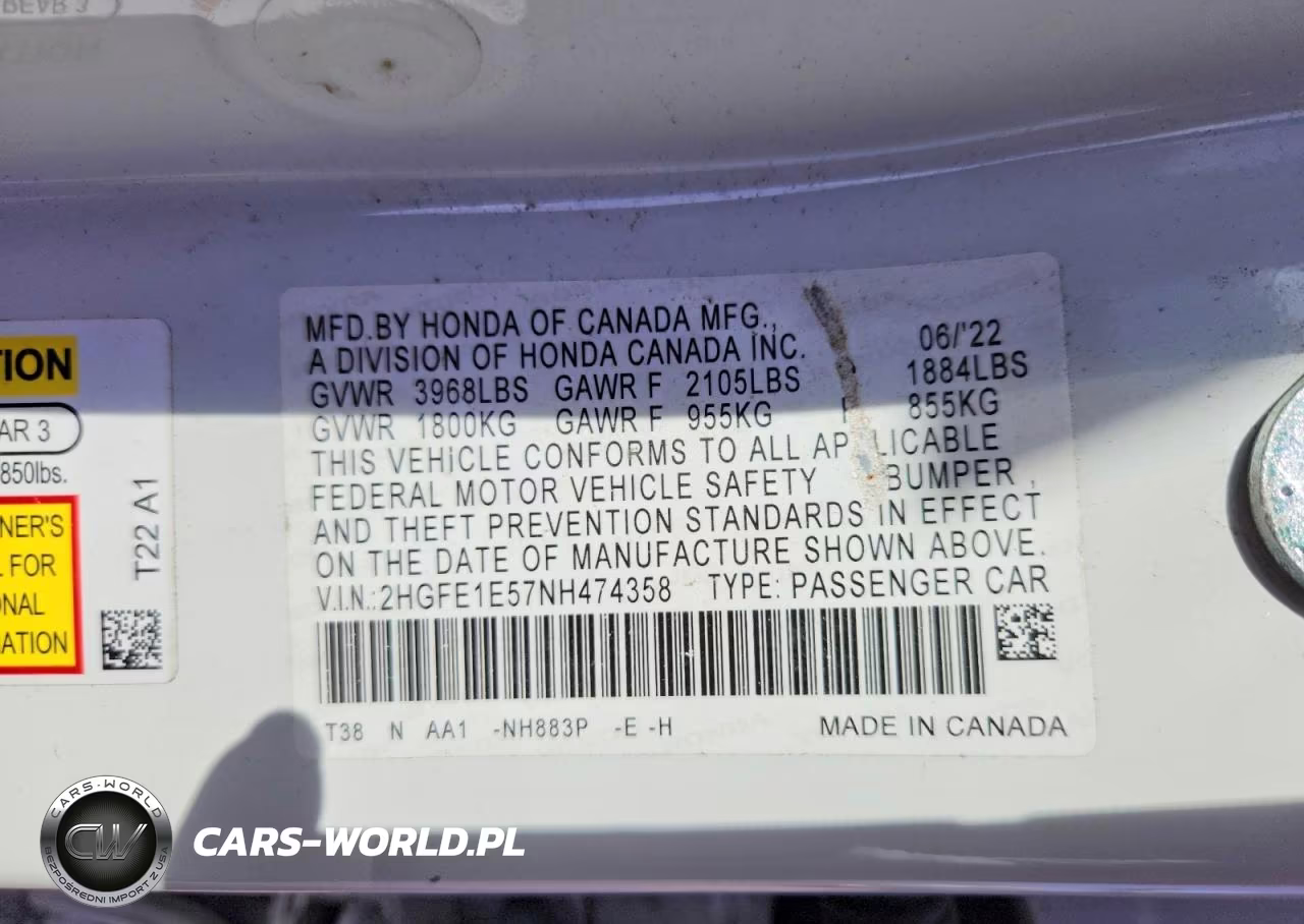 2022 Honda Civic Si VIN:2HGFE1E57NH474358 - 13