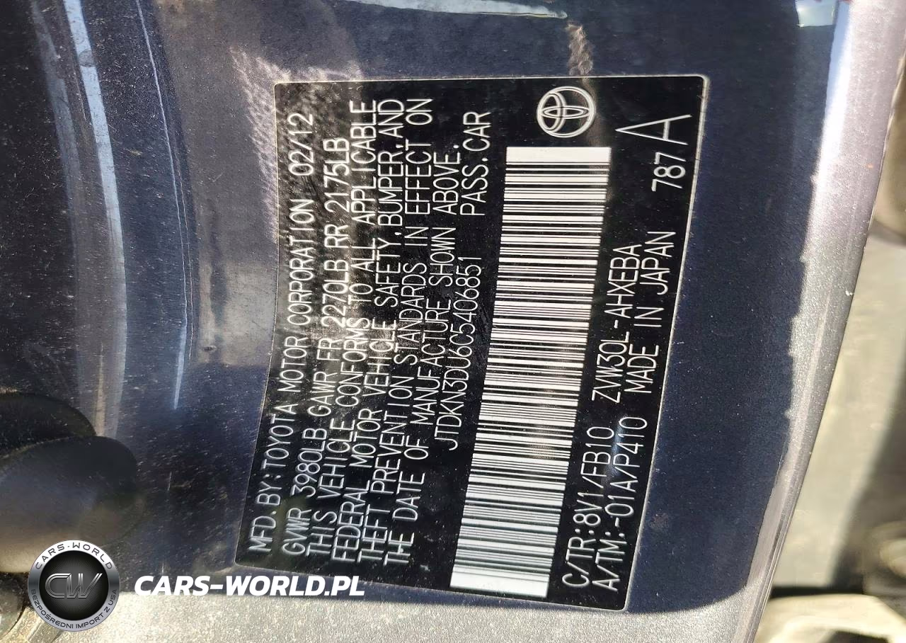 2012 Toyota Prius Two VIN:JTDKN3DU6C5406851 - 13