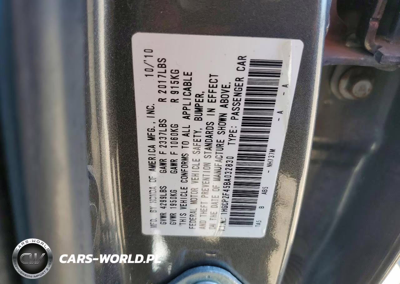2011 Honda Accord Lxp VIN:1HGCP2F45BA032830 - 12