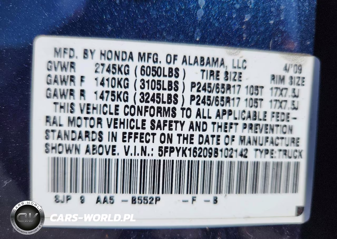 2009 Honda Ridgeline Rt VIN:5FPYK16209B102142 - 12