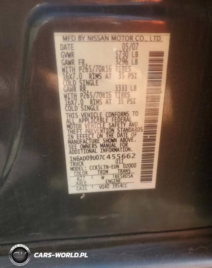 2007 Nissan Frontier Se VIN:1N6AD09U07C455662 - 12