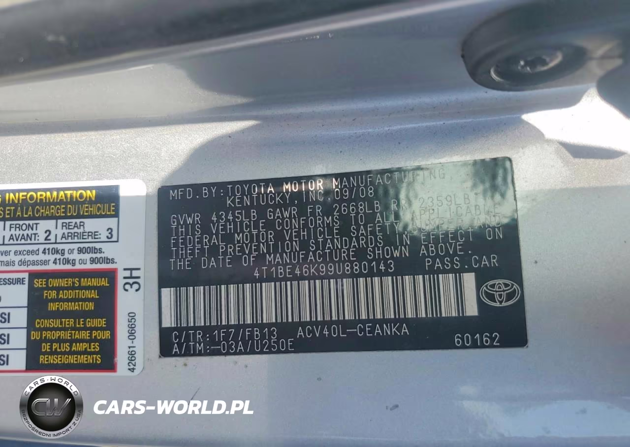 2009 Toyota Camry Le VIN:4T1BE46K99U880143 - 12