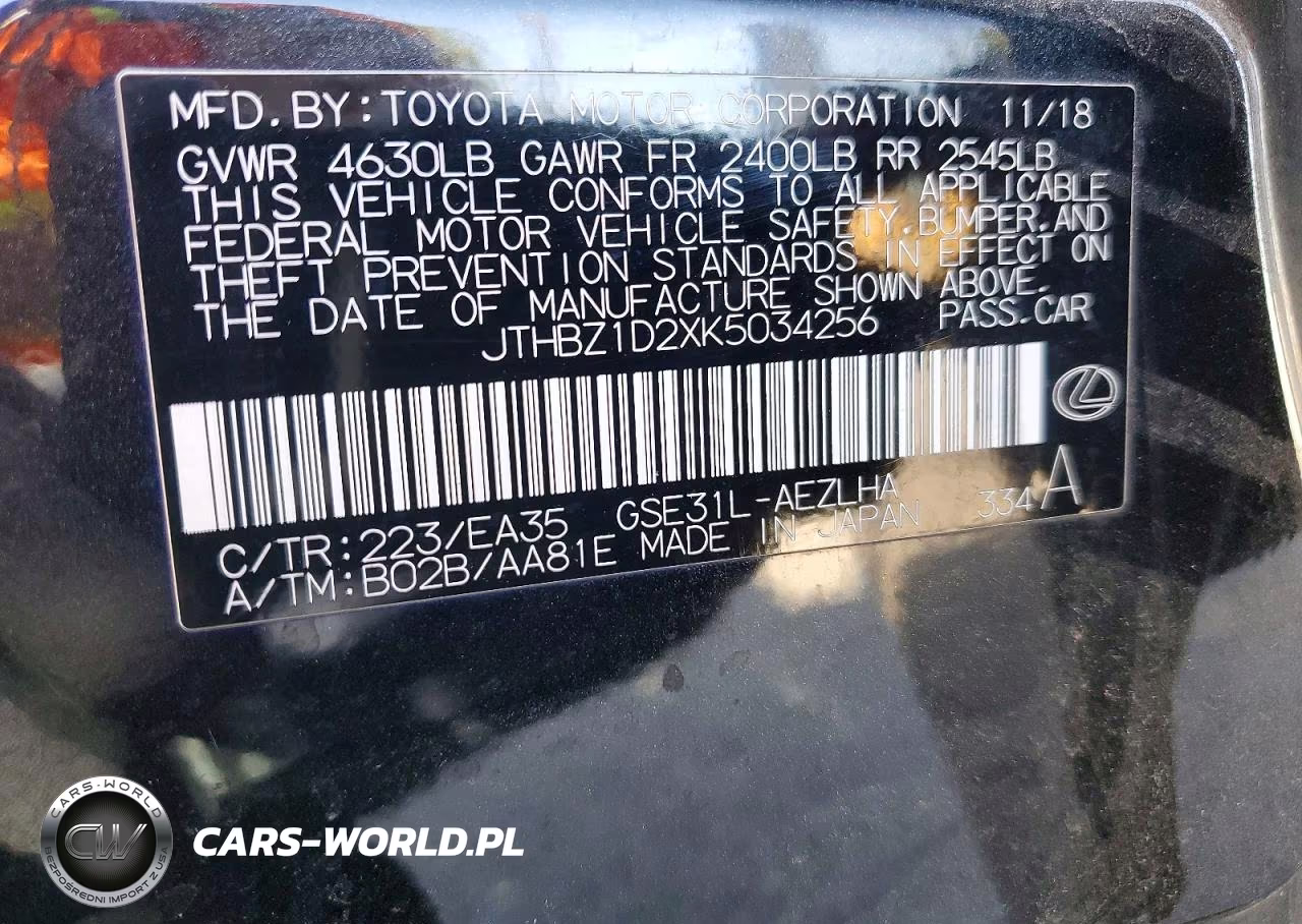 2019 Lexus Is 350 Base VIN:JTHBZ1D2XK5034256 - 12