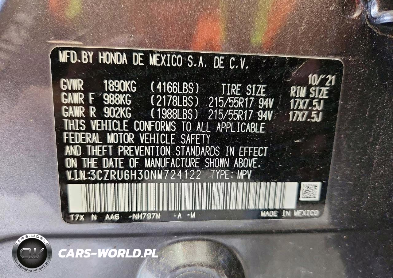 2022 Honda Hr-V Lx VIN:3CZRU6H30NM724122 - 12
