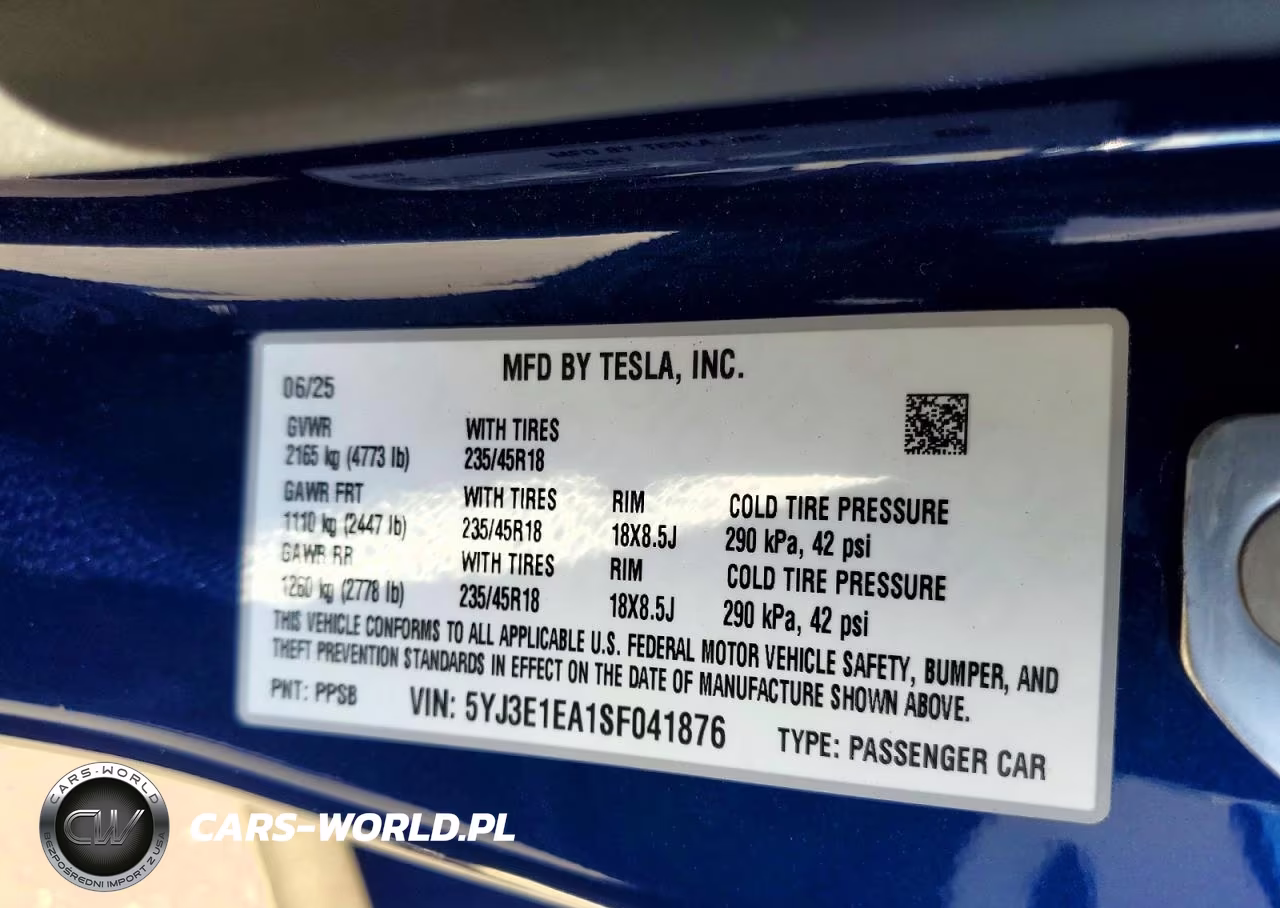 2025 Tesla Model 3 VIN:5YJ3E1EA1SF041876 - 12