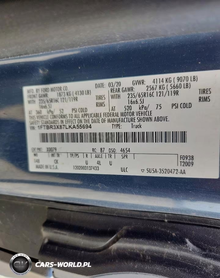 2020 Ford Transit T-250 Delivery Van VIN:1FTBR3X87LKA55694 - 14
