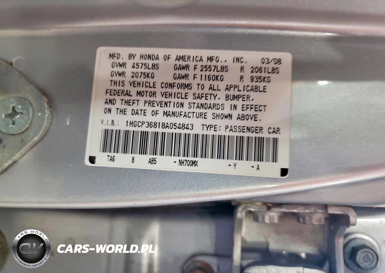 2008 Honda Accord Exl VIN:1HGCP36818A054843 - 12