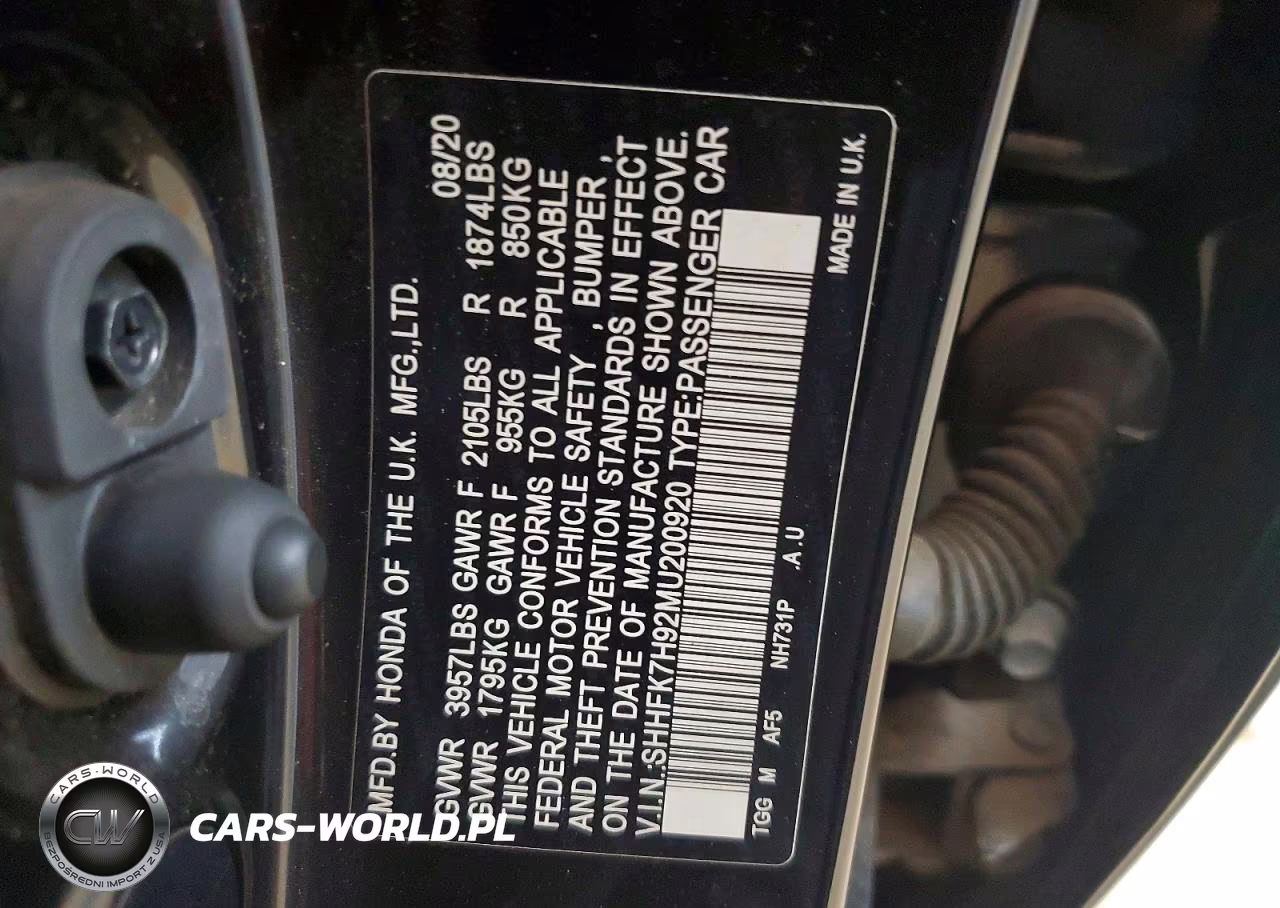 2021 Honda Civic Sport Touring VIN:SHHFK7H92MU200920 - 12