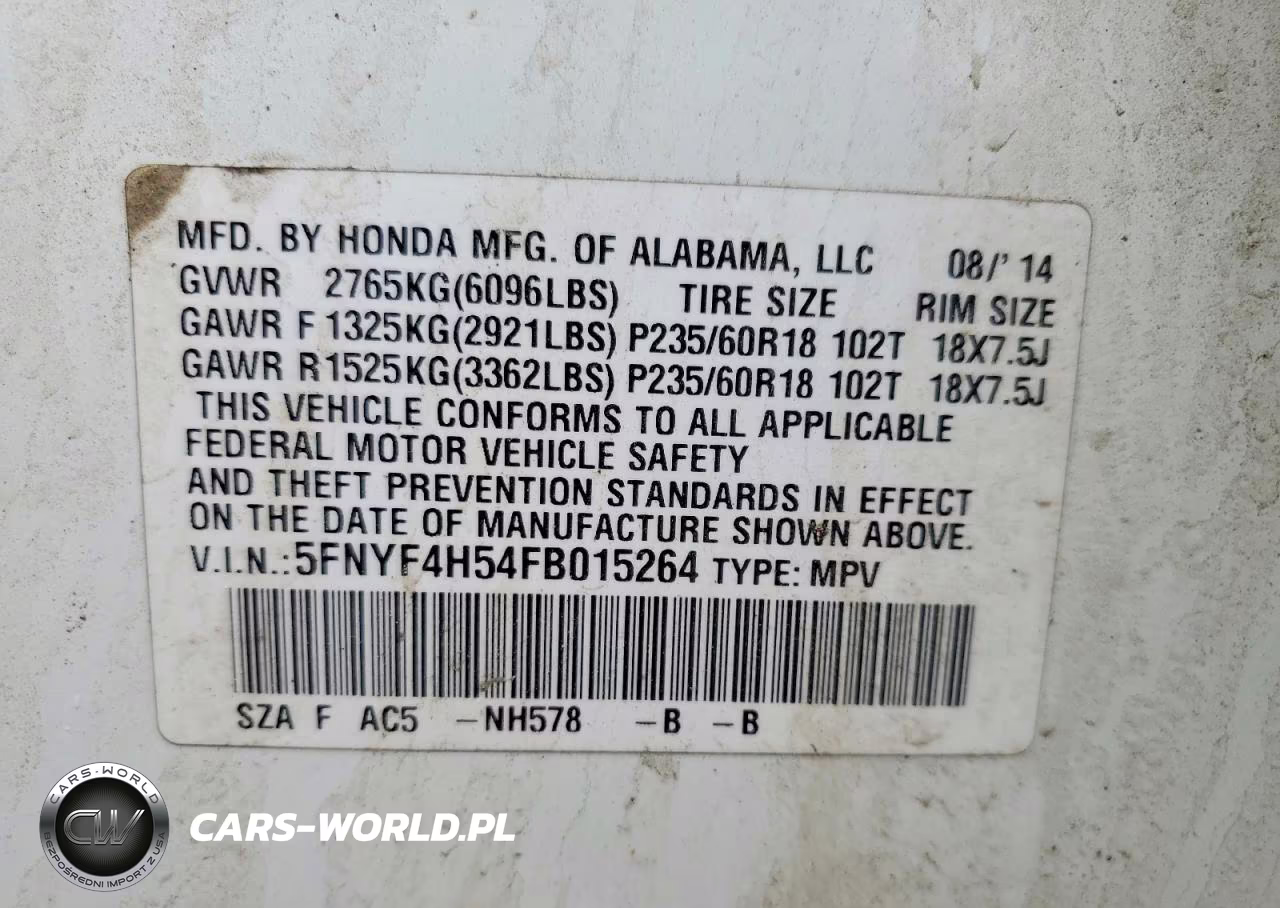 2015 Honda Pilot Exl VIN:5FNYF4H54FB015264 - 12