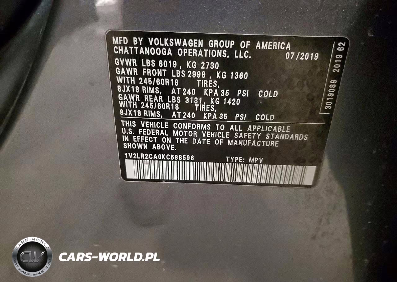 2019 Volkswagen Atlas Se VIN:1V2LR2CA0KC588596 - 14