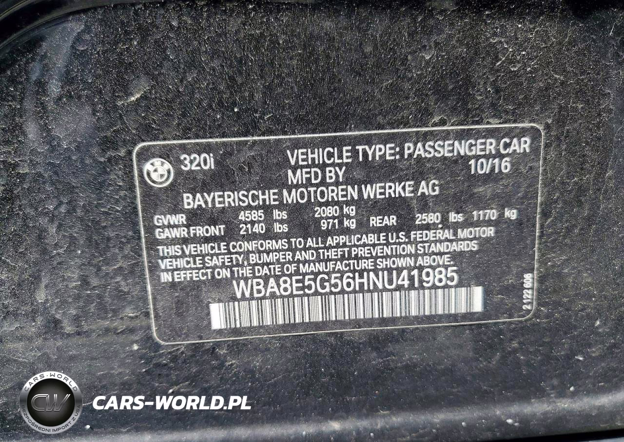2017 BMW 320 Xi VIN:WBA8E5G56HNU41985 - 12