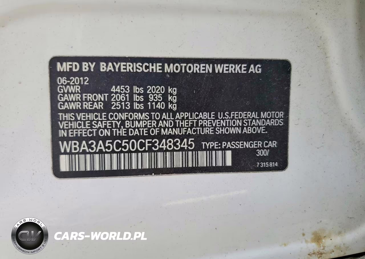 2012 BMW 328 I VIN:WBA3A5C50CF348345 - 12