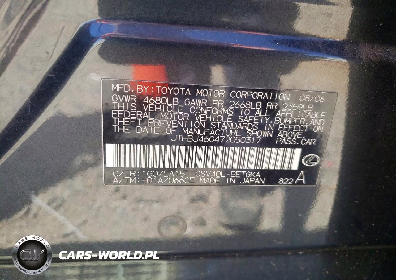 2007 Lexus Es 350 VIN:JTHBJ46G472050317 - 12