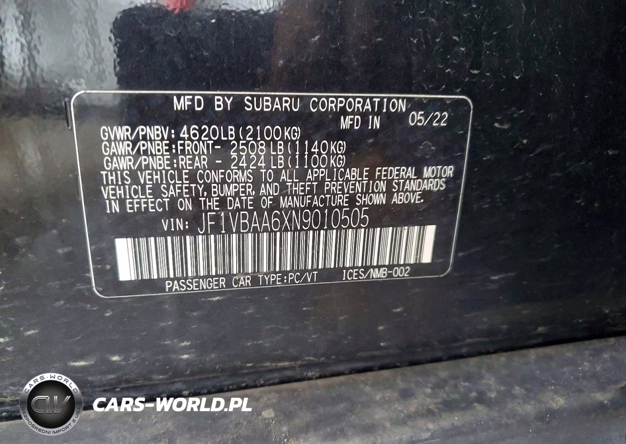 2022 Subaru Wrx VIN:JF1VBAA6XN9010505 - 12