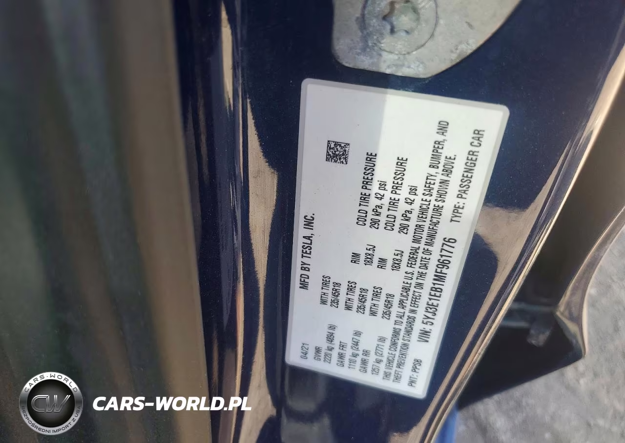 2021 Tesla Model 3 VIN:5YJ3E1EB1MF961776 - 12