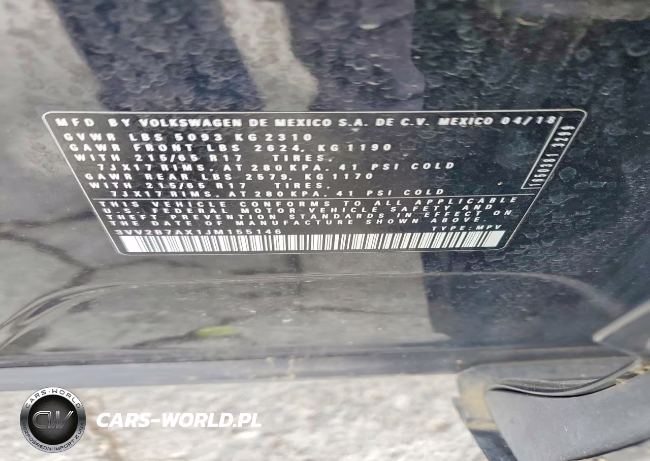 2018 Volkswagen Tiguan Se VIN:3VV2B7AX1JM155146 - 13