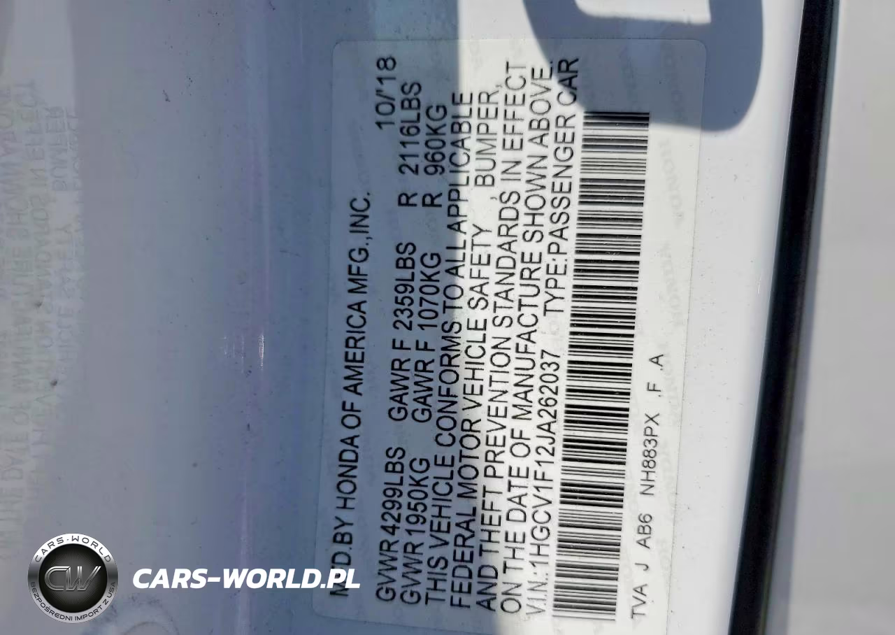 2018 Honda Accord Lx VIN:1HGCV1F12JA262037 - 13