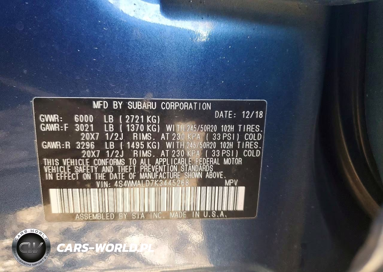 2019 Subaru Ascent Limited VIN:4S4WMALD7K3445268 - 13