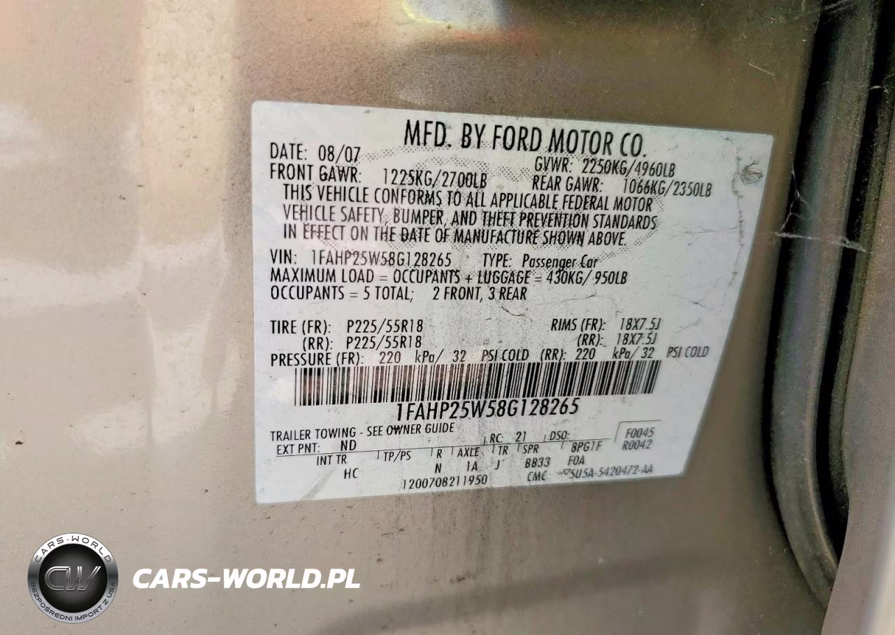 2008 Ford Taurus Limited VIN:1FAHP25W58G128265 - 13