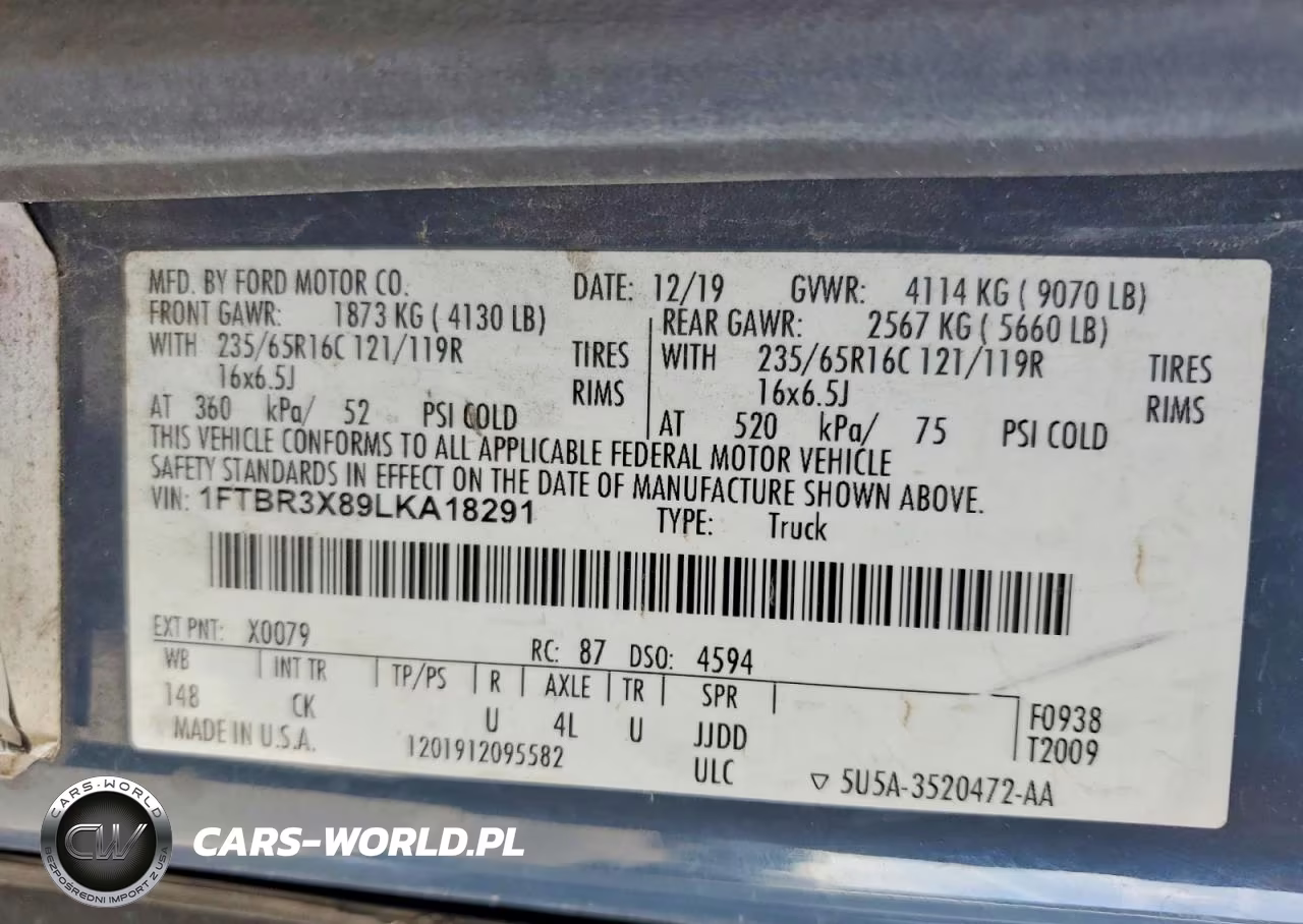 2020 Ford Transit 250 Delivery Van VIN:1FTBR3X89LKA18291 - 14