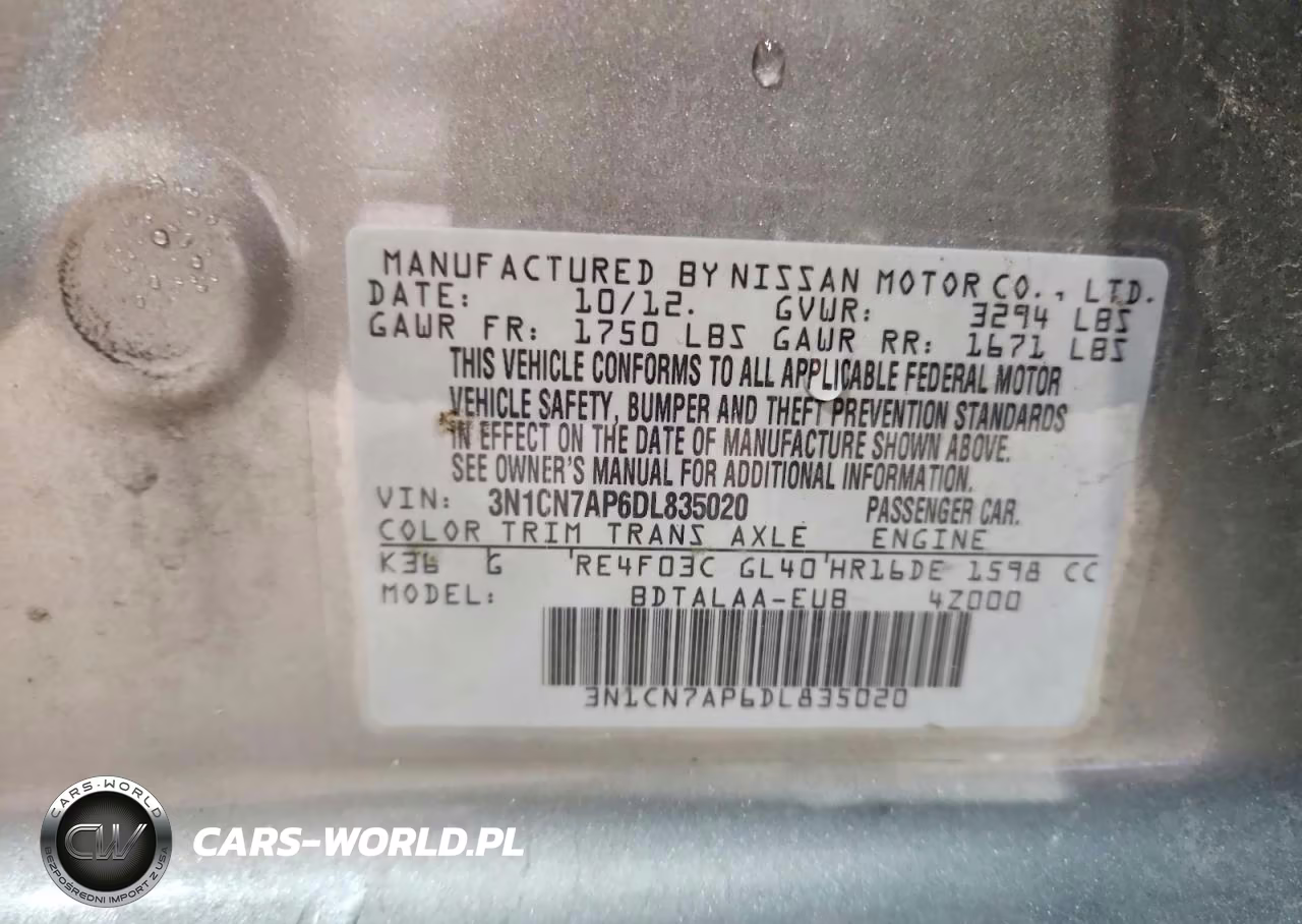 2013 Nissan Versa 1.6 S VIN:3N1CN7AP6DL835020 - 12