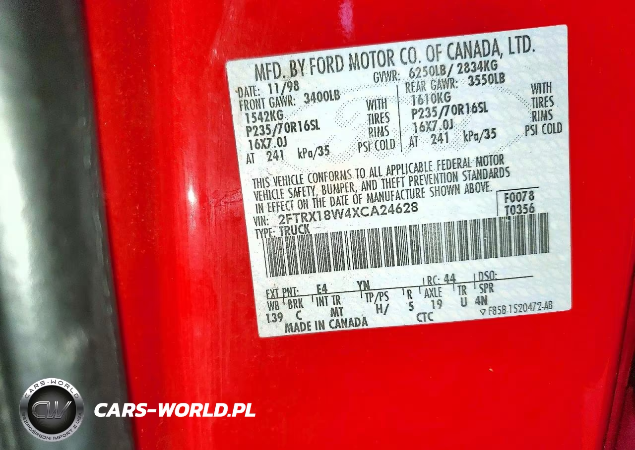 1999 Ford F150 VIN:2FTRX18W4XCA24628 - 12