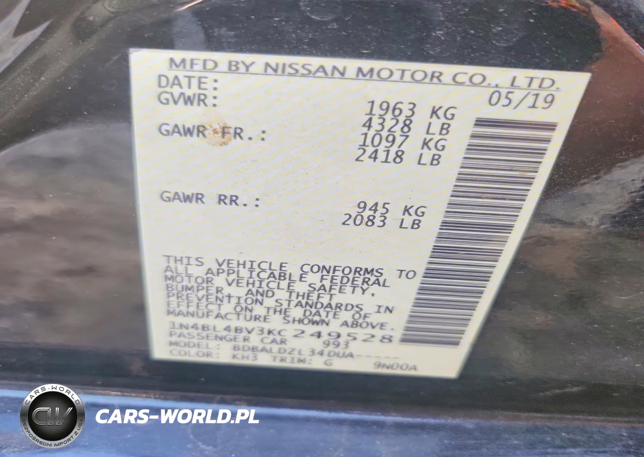 2019 Nissan Altima S VIN:1N4BL4BV3KC249528 - 13