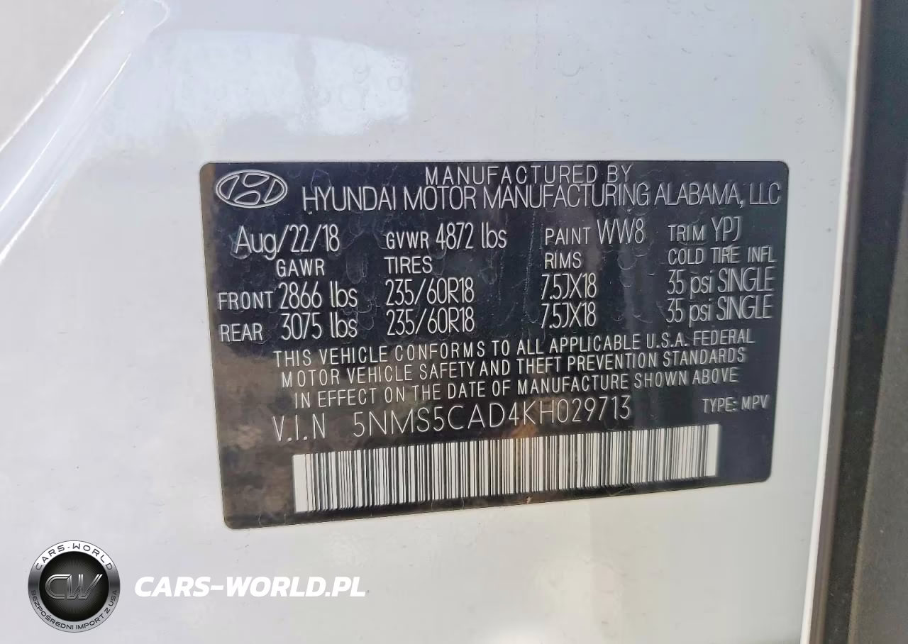 2019 Hyundai Santa Fe Ultimate 2.4L VIN:5NMS5CAD4KH029713 - 13