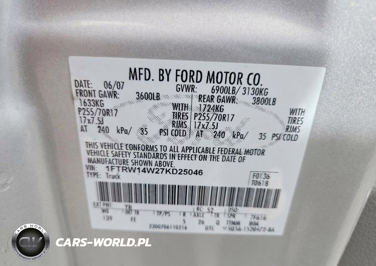 2007 Ford F150 Supercrew VIN:1FTRW14W27KD25046 - 12