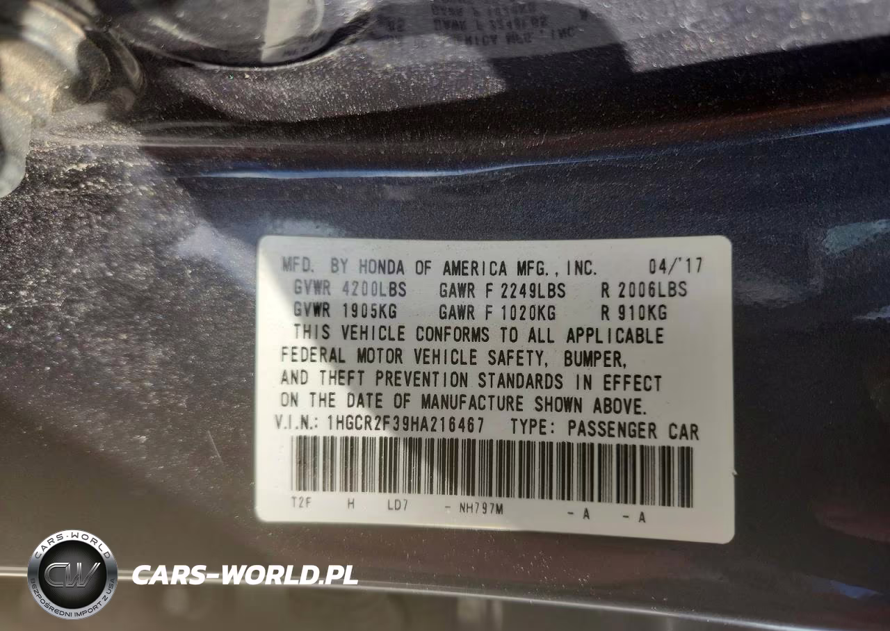 2017 Honda Accord Lx VIN:1HGCR2F39HA216467 - 12