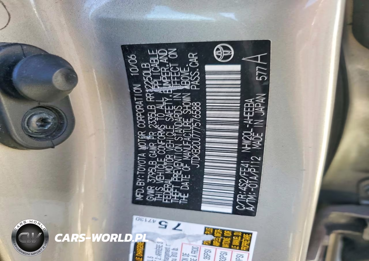 2007 Toyota Prius Base VIN:JTDKB20U777576588 - 12