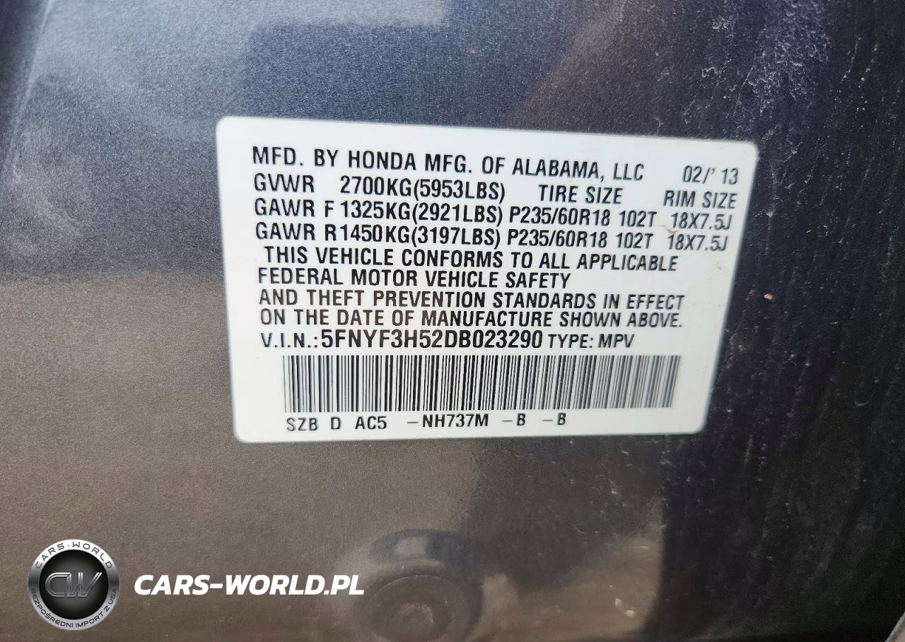 2013 Honda Pilot Exl VIN:5FNYF3H52DB023290 - 13