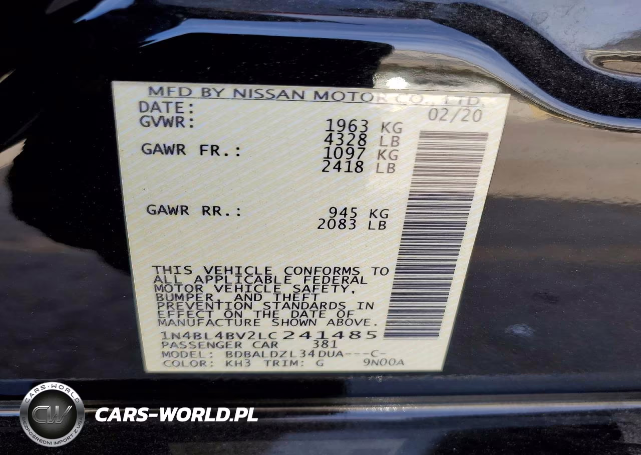 2020 Nissan Altima S VIN:1N4BL4BV2LC241485 - 12
