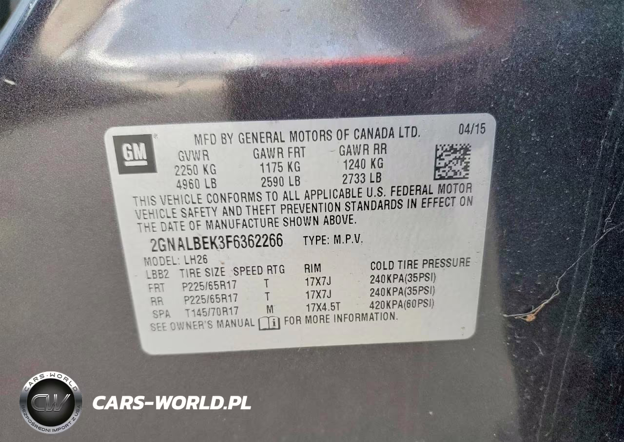 2015 Chevrolet Equinox Lt VIN:2GNALBEK3F6362266 - 14
